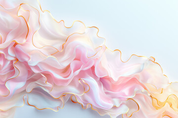 Poster - A smooth, flowing arrangement of pastel ruffled fabric sprawls elegantly across a neutral backdrop, highlighting soft pinks and light hues. The delicate textures create a calming visual appeal