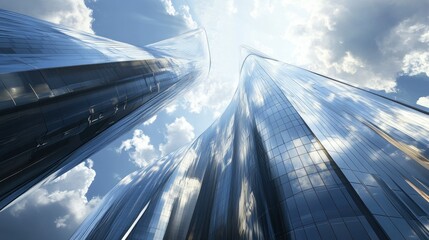 Sticker - Two Modern Glass Towers Reflecting Sky and Clouds