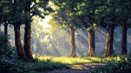 Wall Mural - Sunbeams Shining Through a Forest Clearing