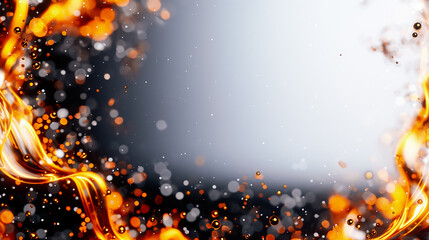 Poster - A captivating abstract design showcases swirling orange and black elements intertwined with shimmering bright circular accents, perfect for various digital backgrounds
