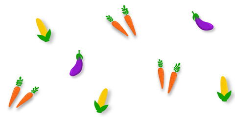 seamless hand drawn vegetables of carrot , eggplant and corn pattern.