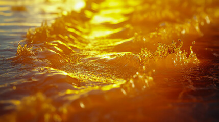 Poster - A golden, molten liquid flows onto a dark surface, creating a vivid contrast of light and texture