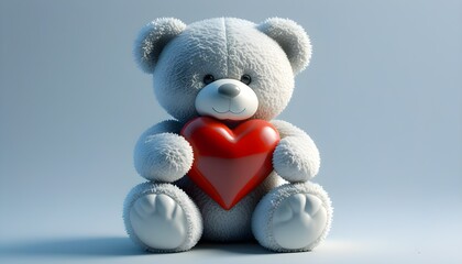 Adorable Teddy Bear Embracing Heart on a Clean Background