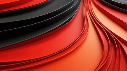 Poster - Red and black abstract digital background featuring creative curved lines Illustration