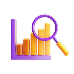 Aufkleber - This 3D render displays a colorful bar graph with a magnifying glass highlighting its details.