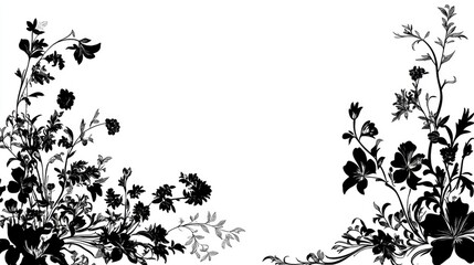 Poster - Silhouette border featuring outlined floral designs