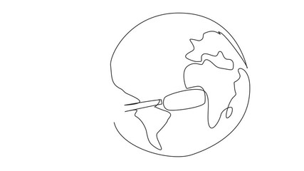Poster - Self drawing animation of single one line drawing globe is brushing his teeth. Campaign dental health throughout the world. Brush diligently to keep clean. World Oral Health Day. Full length animated