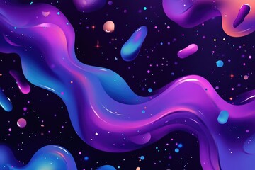 Aufkleber - Vibrant gradient mesh 2D cartoon texture Illustrative flyer featuring a creative splash with a violet psychedelic design and various random color spots