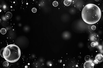 Poster - Fantasy black and white background featuring bokeh lights a dark border and a luminous center adorned with circles and bubbles