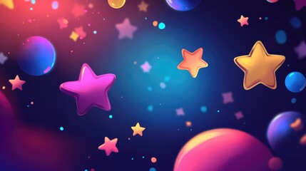 Poster - Stars and circular particles in a corner setting 2D cartoon illustration