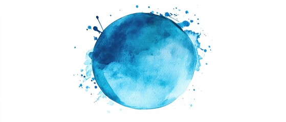 Poster - Abstract round watercolor brush painting in blue tones perfect for decorative use with an aquatic theme