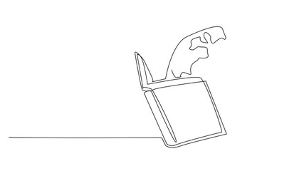 Poster - animation of continuous one line drawing globe hugging and reading book. reading to increase knowled