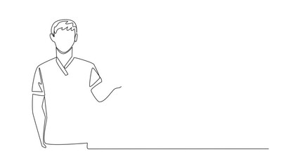 Poster - Animation of continuous one line drawing male nurse holding small heart shaped pillow. Provide even smallest care. Community service. Certified Nurses Day. Self drawing animated. Full length motion
