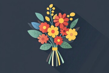 Sticker - Fantasy floral bouquet flat icon with elongated shadow EPS10