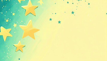 Poster - Bright light green and yellow 2D cartoon layout featuring vibrant stars Decorative illustration on an abstract template ideal for New Year promotions and booklets