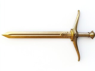 Fantasy golden sword with an elongated blade set against a clean white background 3D rendering