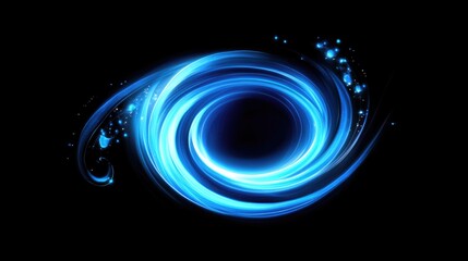 Glowing blue swirl with a wind effect creating a magical twirl Sparkling trace of a spell depicting a wizard or fairy on a black background Realistic 3D and 2D cartoon illustration