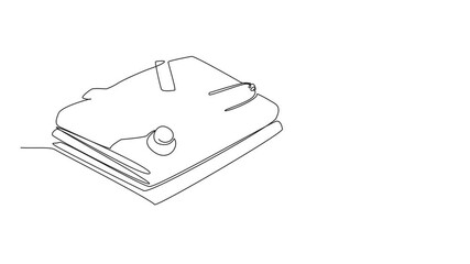Poster - Animated self drawing of single continuous line drawing heart shaped stethoscope on top of pile of nurses' uniforms. Symbol. Sign. Serve with sincerity. Certified Nurses Day. Full length animation