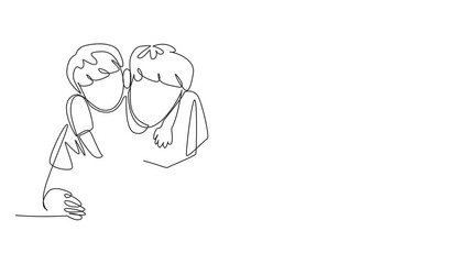 Poster - self drawing animation of single one line drawing a boy hugging his father from behind who is readin