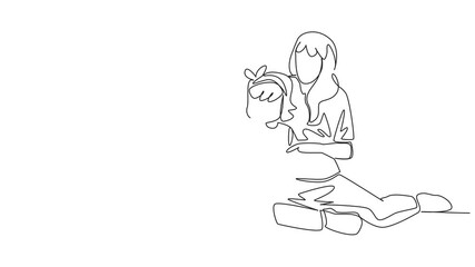 Poster - animated self drawing of continuous one line drawing girl sitting on her mother's lap who is sitting