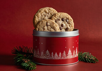 Lata de galletas de navidad, producto de festividad natal, product photo of christmas cookie tin