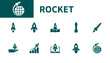 © Story - Rocket icon. Set of solid vector icons on the theme of development, growth, acceleration, science, missile.