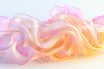 Poster - Delicate fabric flows gently with soft pastel colors, blending pinks and oranges, perfect for creating a calming and elegant atmosphere in design projects