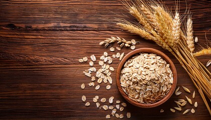 Wall Mural - Healthy food photography, oats in bowl, rustic setting