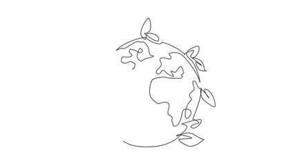 Poster - animation of single continuous line drawing globe surrounded by leaves. recycling will not hurt the 