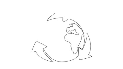 Poster - animated self drawing of single continuous line drawing globe surrounded by recycling symbols. recyc