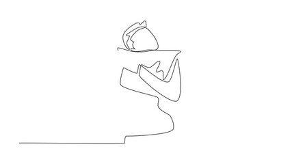 Poster - animated self drawing of single continuous line drawing a man hugging a big pillow. having sleep dis