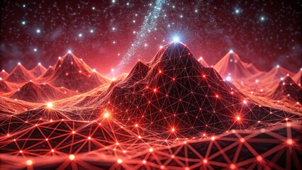 Poster - digital representation of a network with interconnected lines and sparkling dots against a dark back