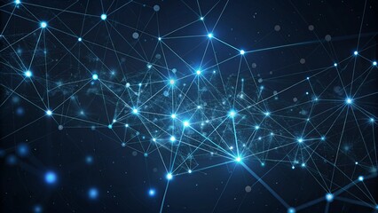Poster - digital representation of a network with interconnected lines and sparkling dots against a dark back