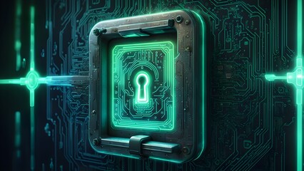 A glowing green keyhole embedded in a circuit board, symbolizing digital security and access.