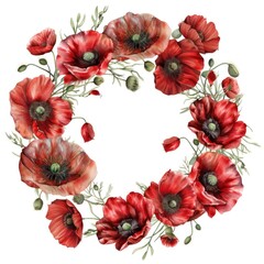 Wall Mural - Floral Wreath of Red Poppies: Beautiful Watercolor Art showcasing Blossoming Spring Flowers