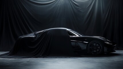 Poster - A black car is covered with a black sheet, creating a sense of mystery.