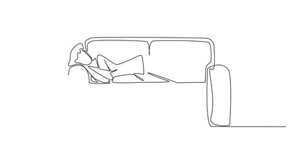 Poster - animation of continuous line drawing business woman sleeping on the sofa. taking a break clears the 