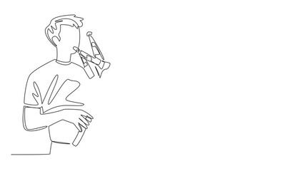 Poster - Animation of one line drawing a young energetic man blowing a bagpipe. Playing his musical instrument skillfully. International Bagpipe Day. Continuous line self drawing animated. Full length motion