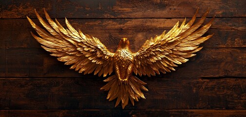 A golden eagle statue with wings spread wide, symbolizing power and freedom, golden eagle, symbol of freedom