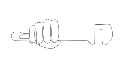 Poster - Self drawing animation of single one line drawing hand holding plumber pipe wrench. Maintaining water pipes to prevent leaks. Very useful hand tool. Repairman. World Plumbing Day. Full length animated