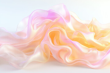 Poster - Flowing gently, the pastel fabric showcases a blend of soft pink, yellow, and cream colors, creating a soothing wallpaper background ideal for home decoration and creative design