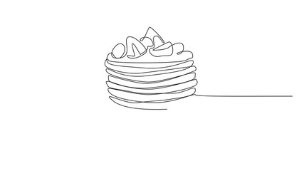 Poster - Animated self drawing of single continuous line drawing serve the delicious pancakes on a plate with blueberry and strawberry toppings. National Flapjack Day. Full length single line animation