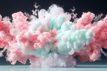 Poster - A vibrant display of swirling pink and mint clouds creates an abstract background against a dark backdrop, perfect for artistic wallpaper or digital backgrounds