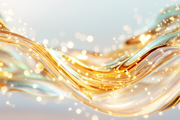 Poster - A beautiful display of flowing golden waves intertwined with soft shimmering lights, creating a mesmerizing backdrop ideal for various artistic applications