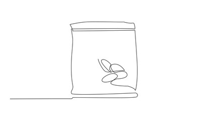 Poster - animation of single one line drawing potato chips snack in packaging. snacks as a relaxing during we