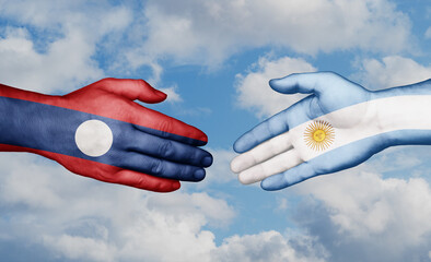 Argentina and Laos country handshaking with flags, consensus concept international co-operation illustration