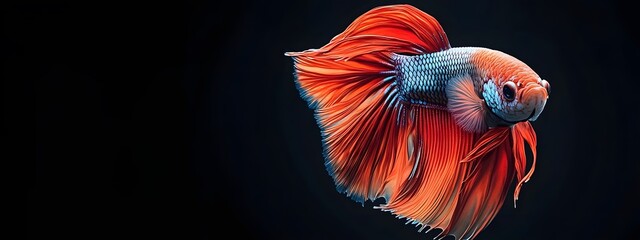 Beautiful, colorful betta fish on a black background, with dynamic movement