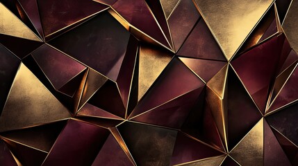 Aufkleber - A luxurious polygonal background with muted colors like deep maroon and gold accents, creating a sleek, high-end aesthetic.