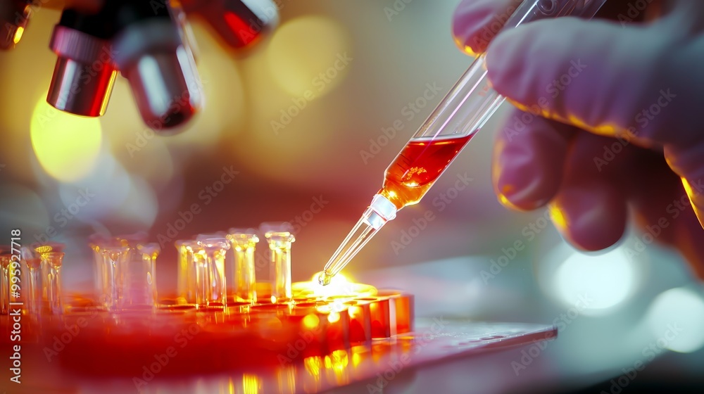 Running Lab Experiment Scientists running experiments on tissue samples in a bright, clean ...