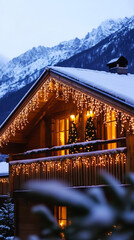 Poster - Christmas Eve in an Alpine Chalet with Mountain Views and Festive Lights